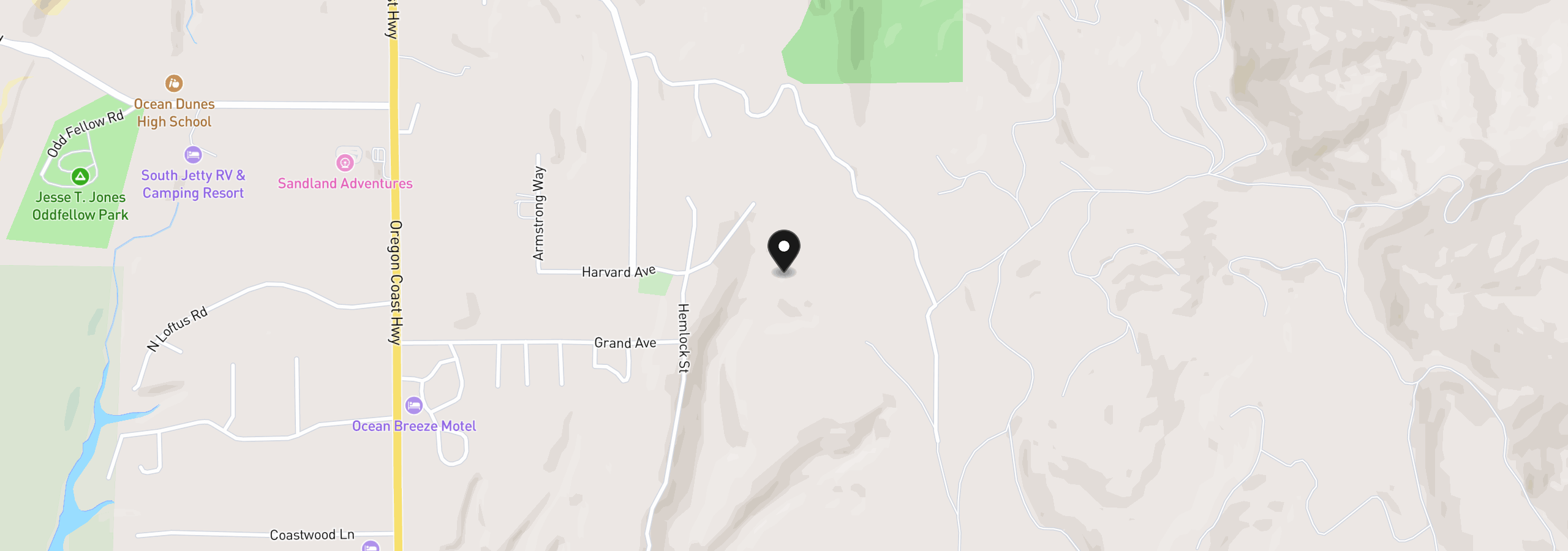 Map showing the location of Grand Ave 800, Florence, OR 97439