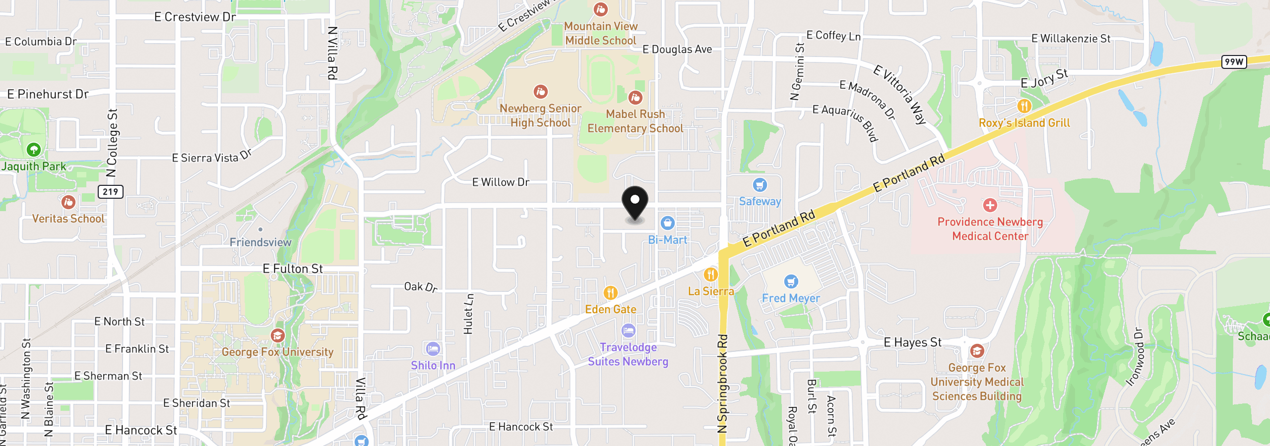 Map showing the location of 2713 E Walnut Ave, Newberg, OR 97132