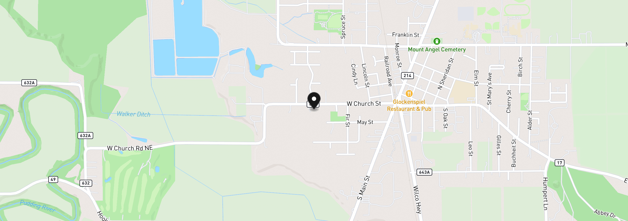 Map showing the location of 12374 W Church Rd NE, Mt. Angel, OR 97362