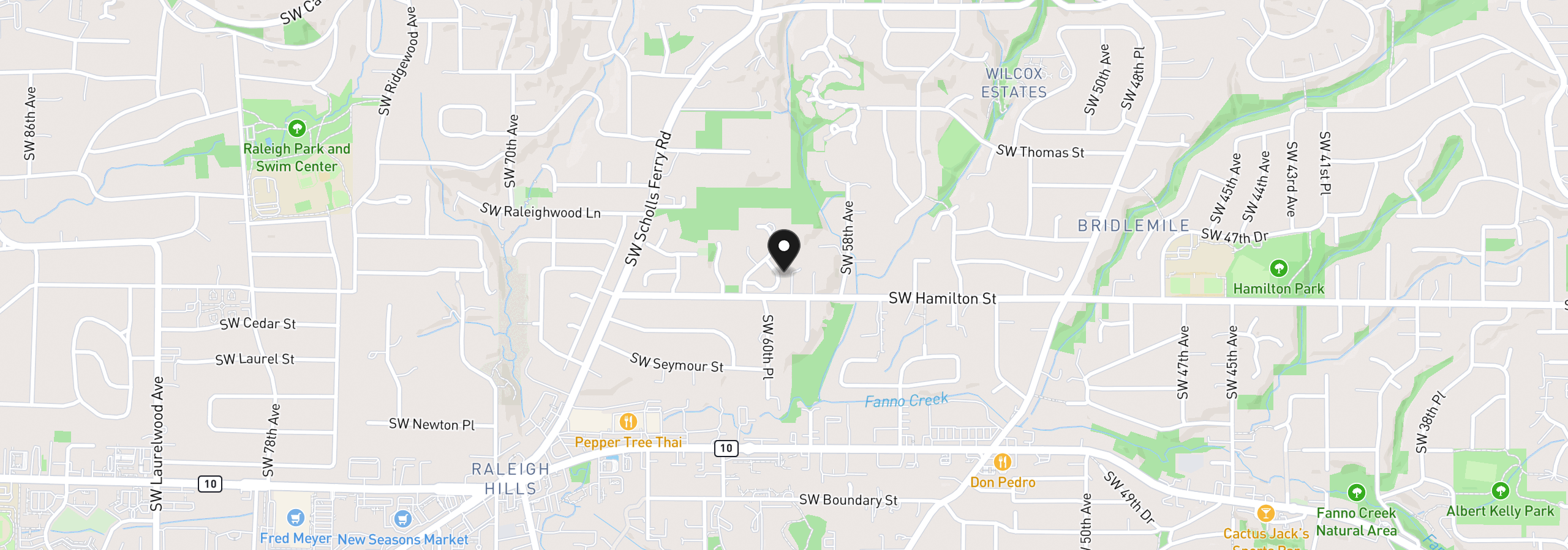 Map showing the location of 4414 SW Eleanor Ln, Portland, OR 97221