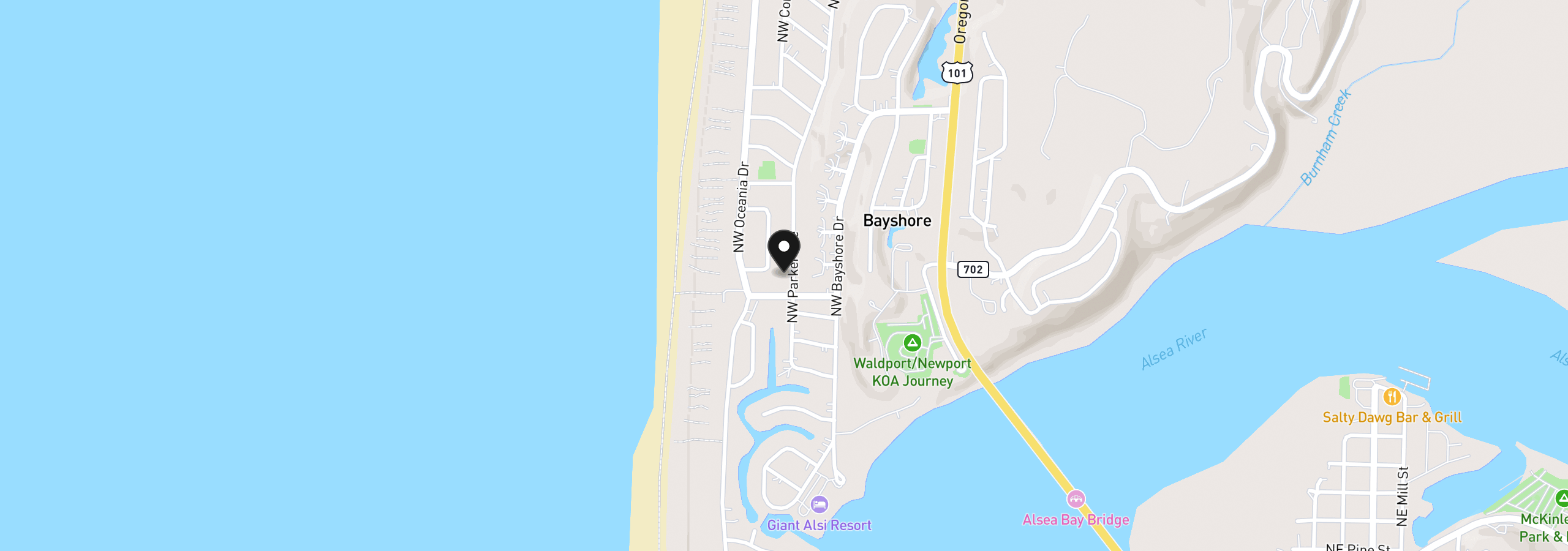 Map showing the location of 1510 NW Parker Ave, Waldport, OR 97394