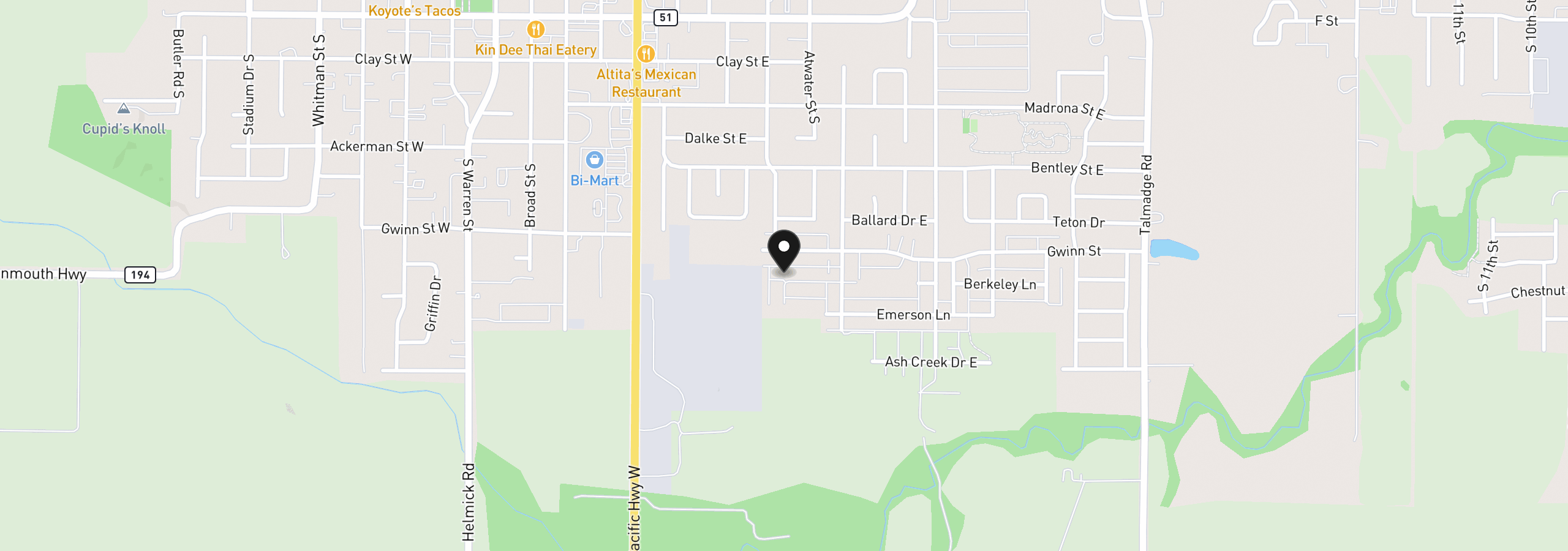 Map showing the location of 1040 Berkeley Ln E, Monmouth, OR 97361