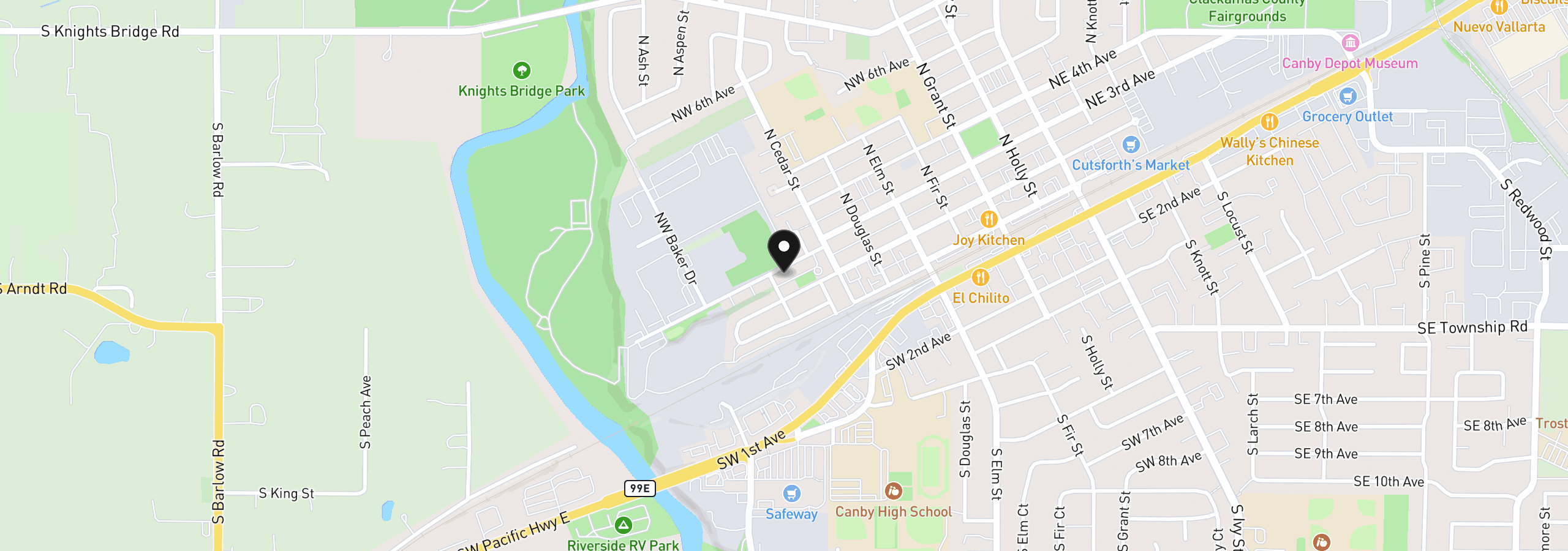 Map showing the location of 870 NW 3rd Ave, Canby, OR 97013