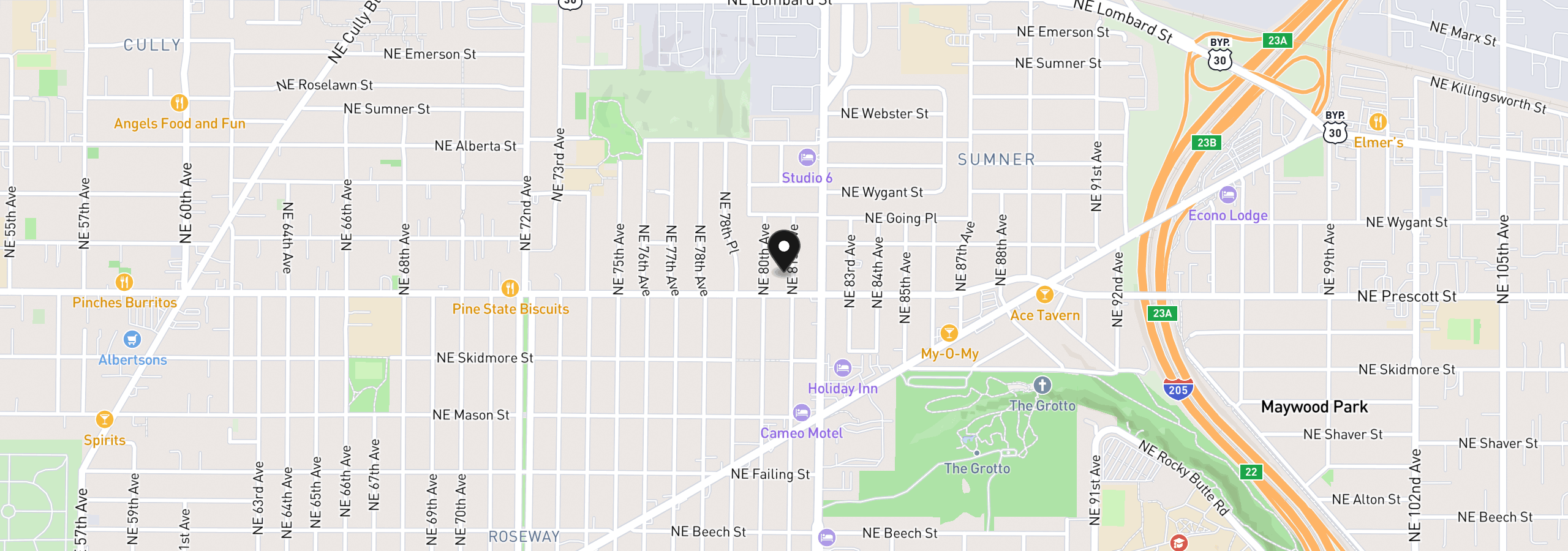 Map showing the location of 4523 NE 81st Ave, Portland, OR 97218