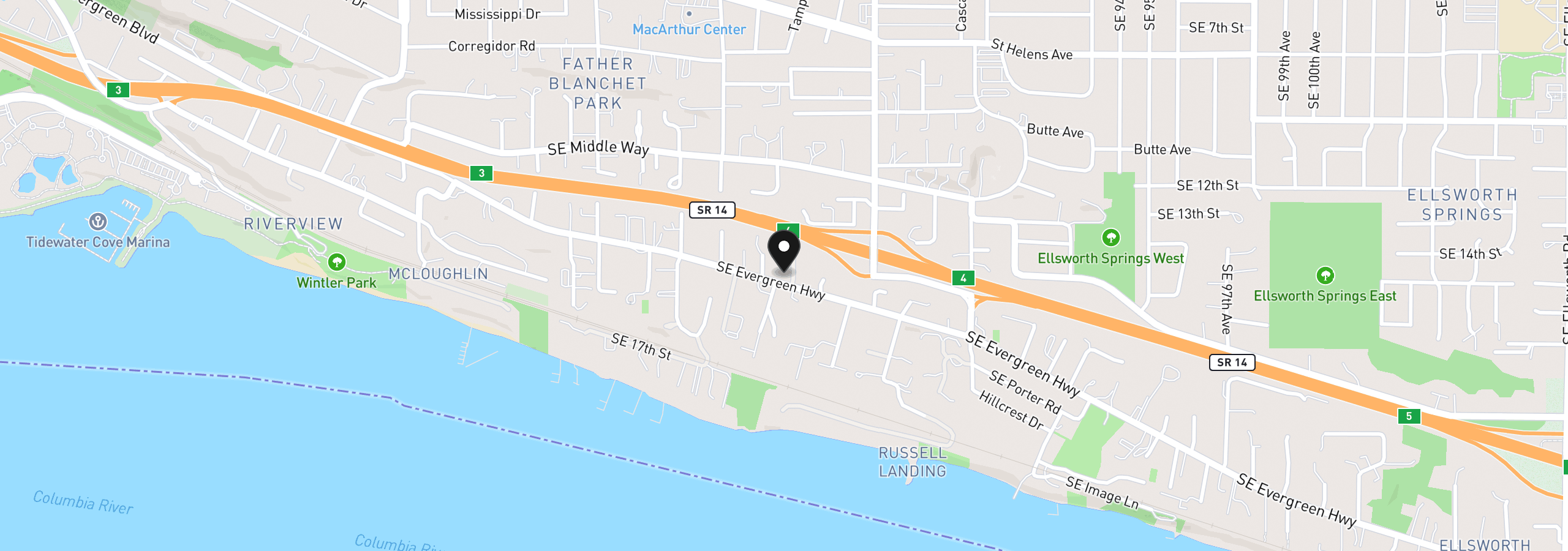 Map showing the location of 1410 SE Columbia Crest Ct, Vancouver, Wa 98664