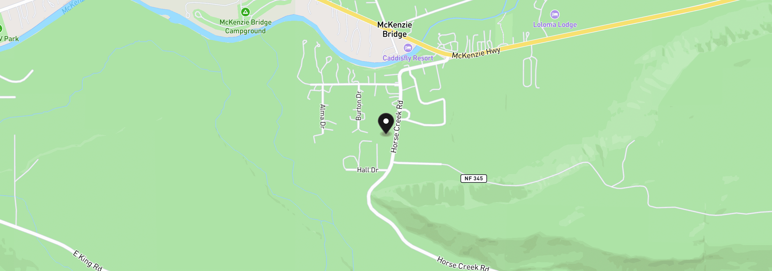 Map showing the location of 1655231000700, McKenzie Bridge, OR 97413