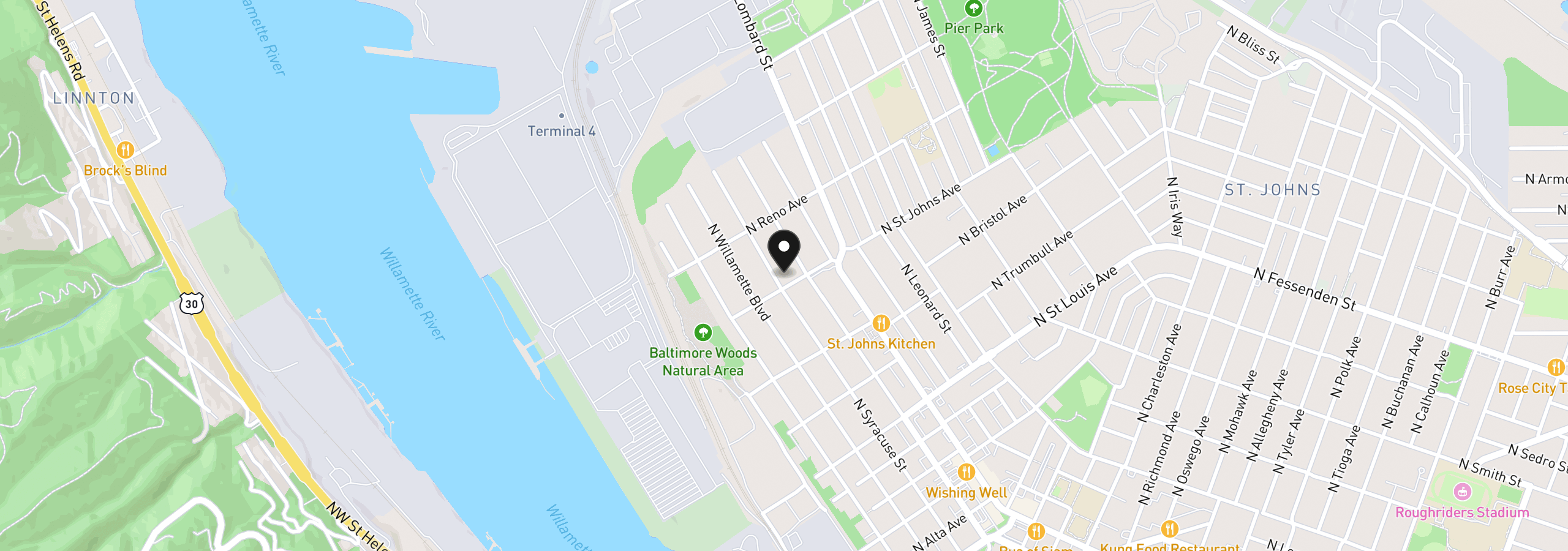 Map showing the location of 9715 N Syracuse St, Portland, OR 97203