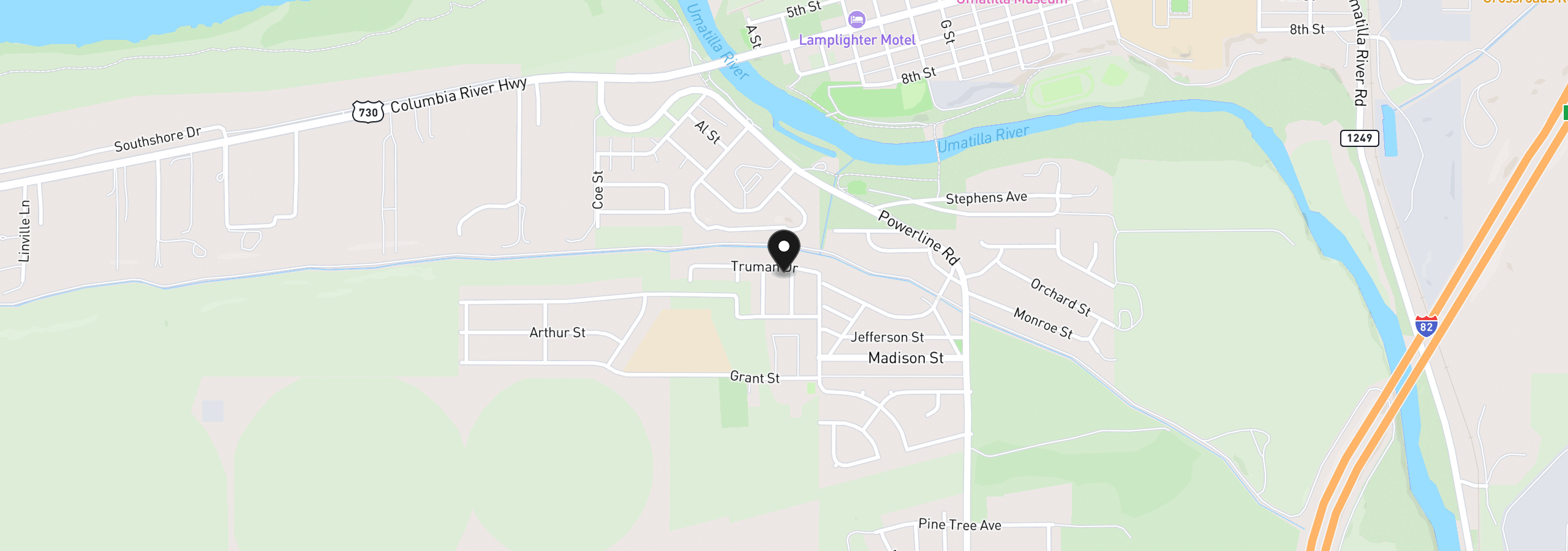 Map showing the location of 110 Truman Ave, Umatilla, OR 97882