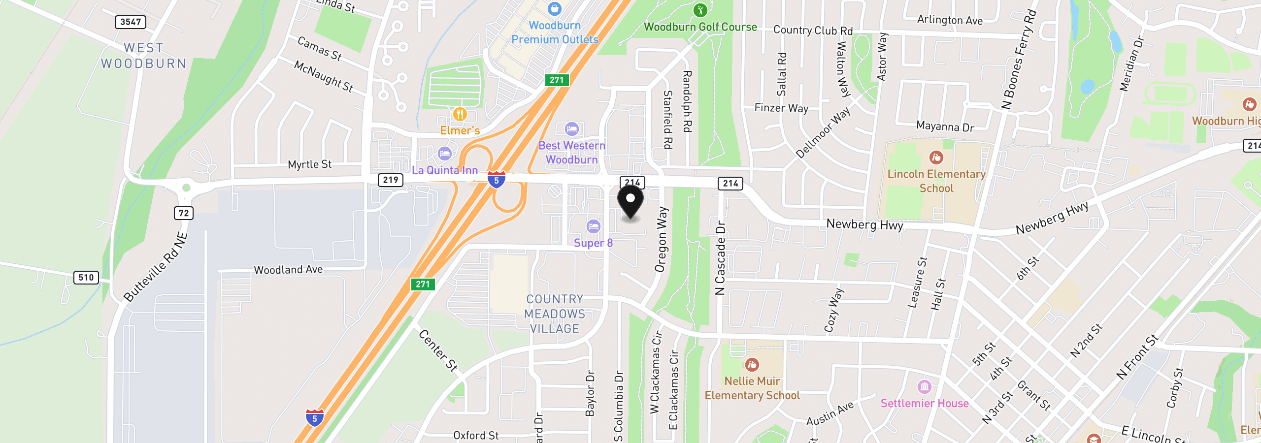 Map showing the location of 950 Evergreen Rd, Woodburn, OR 97071