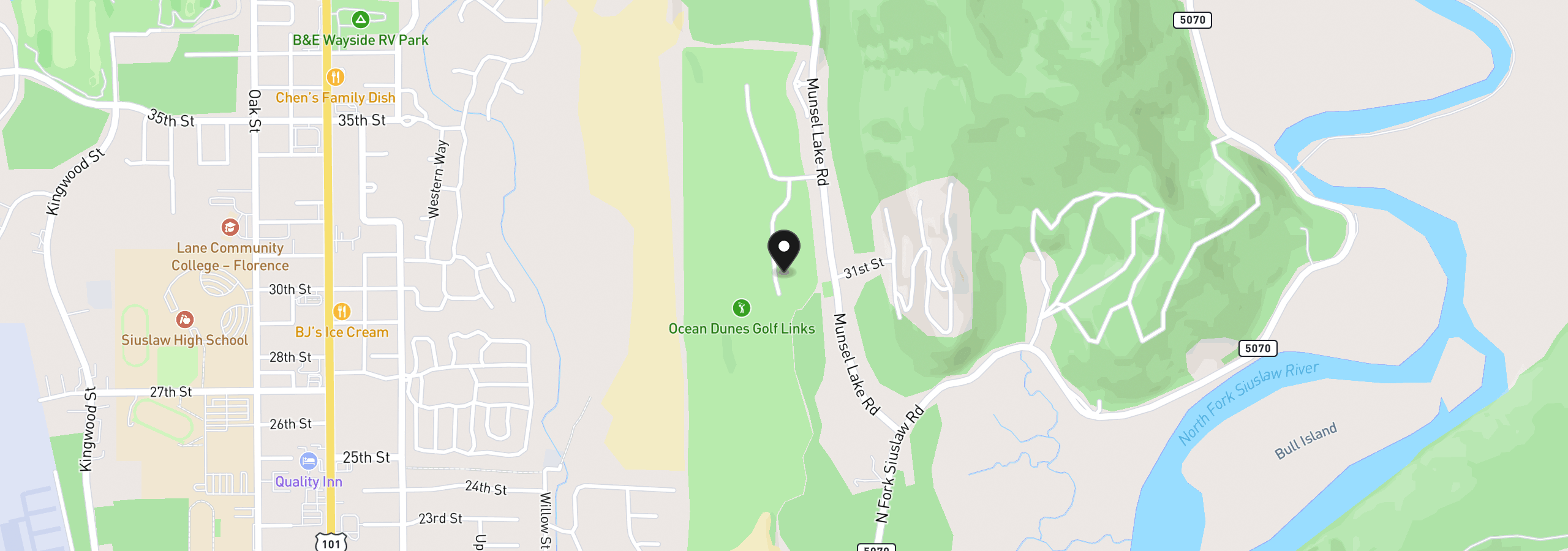 Map showing the location of 7 Onadoone Ct, Florence, OR 97439