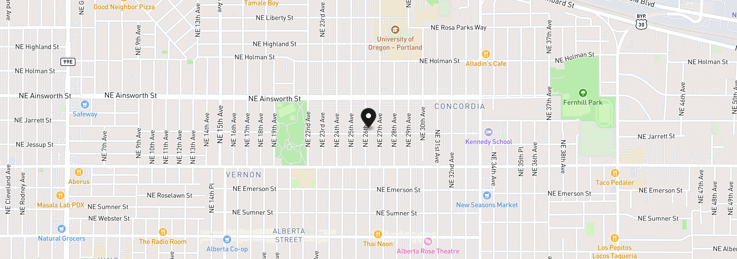 Map showing the location of 2605 NE Jarrett St, Portland, OR 97211
