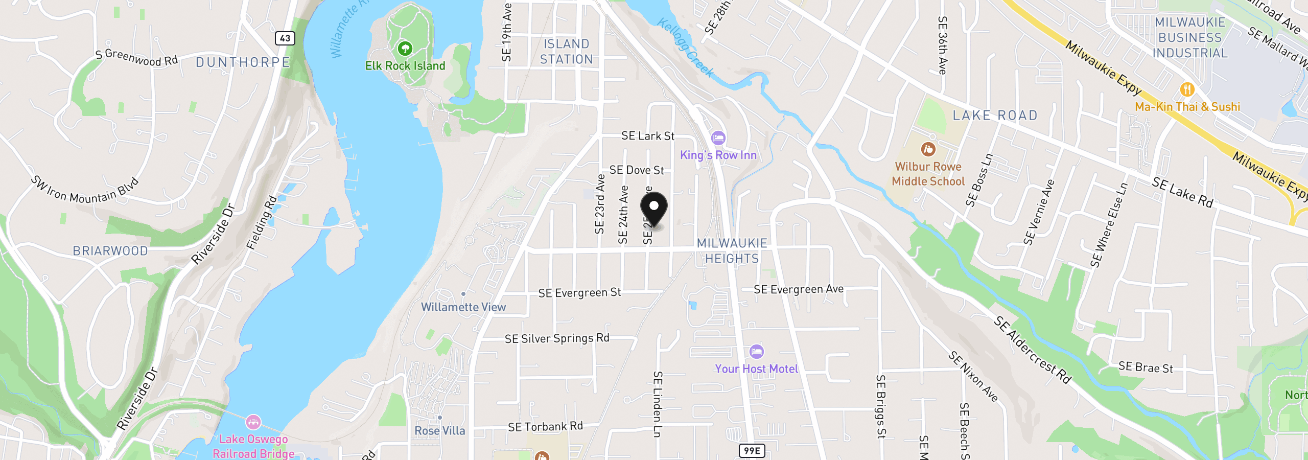 Map showing the location of 12730 SE 25th Ave, Milwaukie, OR 97222