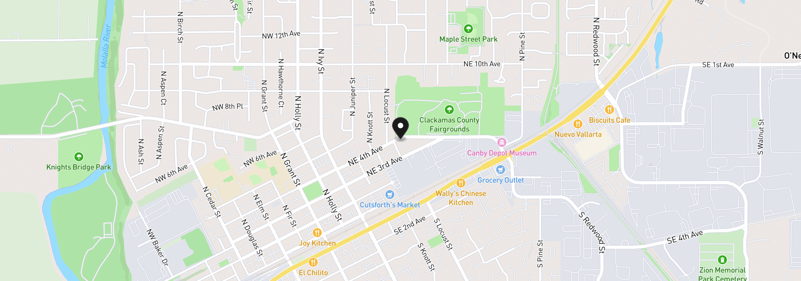 Map showing the location of 437 NE 4th Ave, Canby, OR 97013