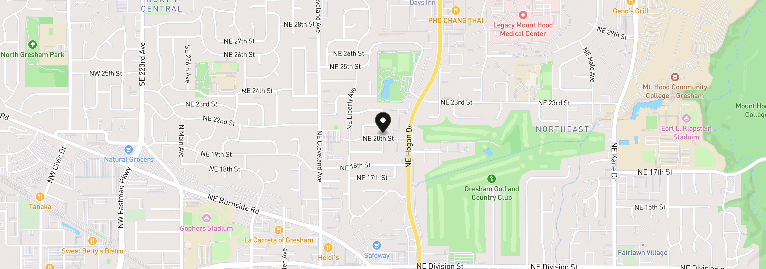 Map showing the location of 1551 NE 20th St, Gresham, OR 97030