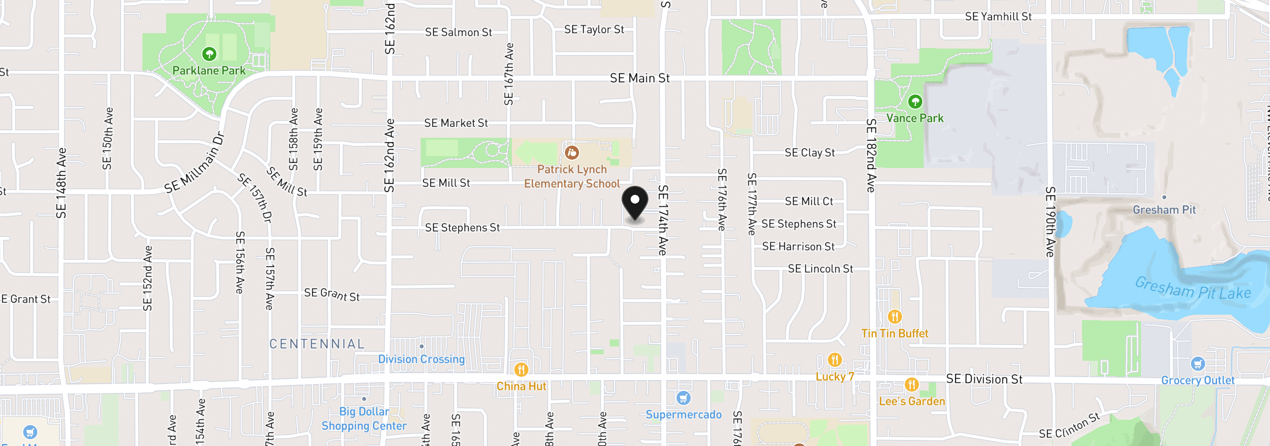 Map showing the location of 17209 SE Stephens St, Portland, OR 97233