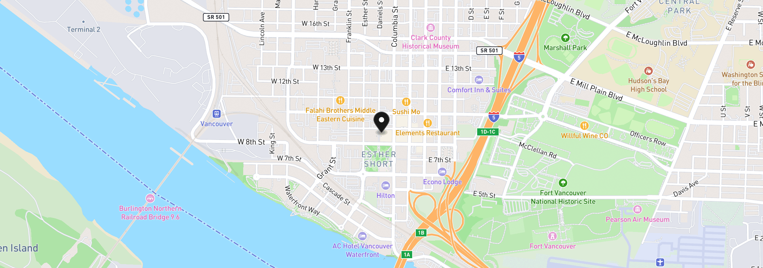 Map showing the location of 300 W 8th St W 236e, Vancouver, Wa 98660
