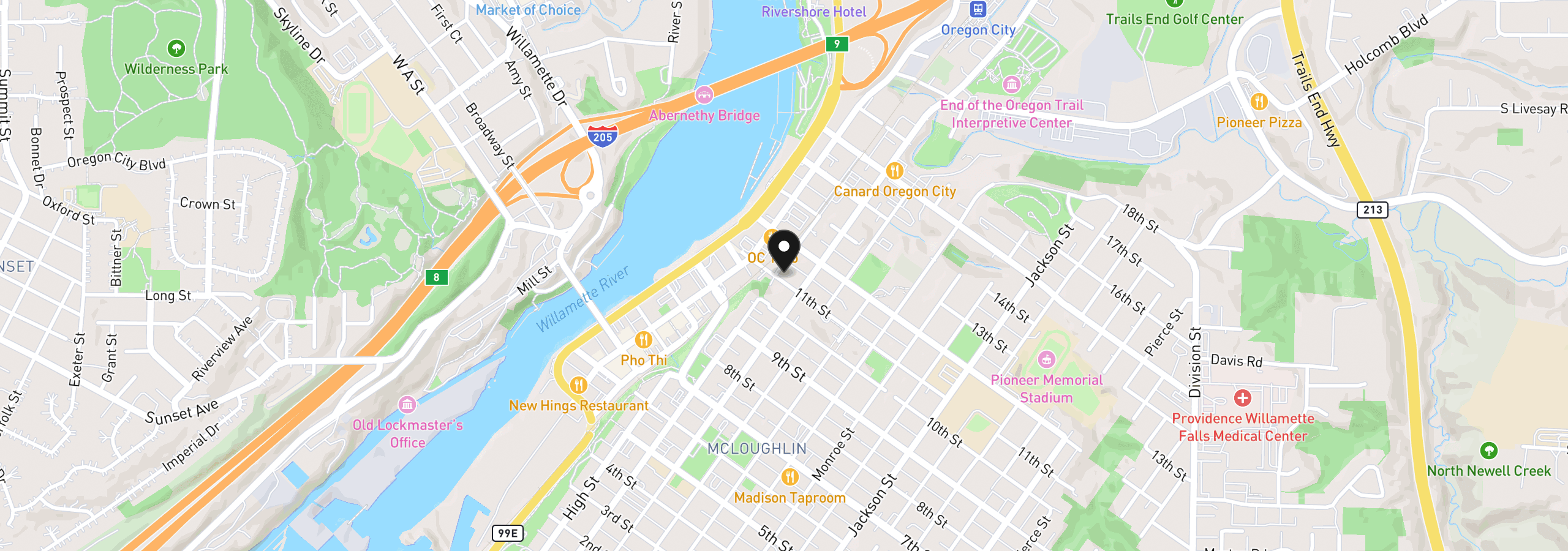 Map showing the location of 1102 Center St, Oregon City, OR 97045