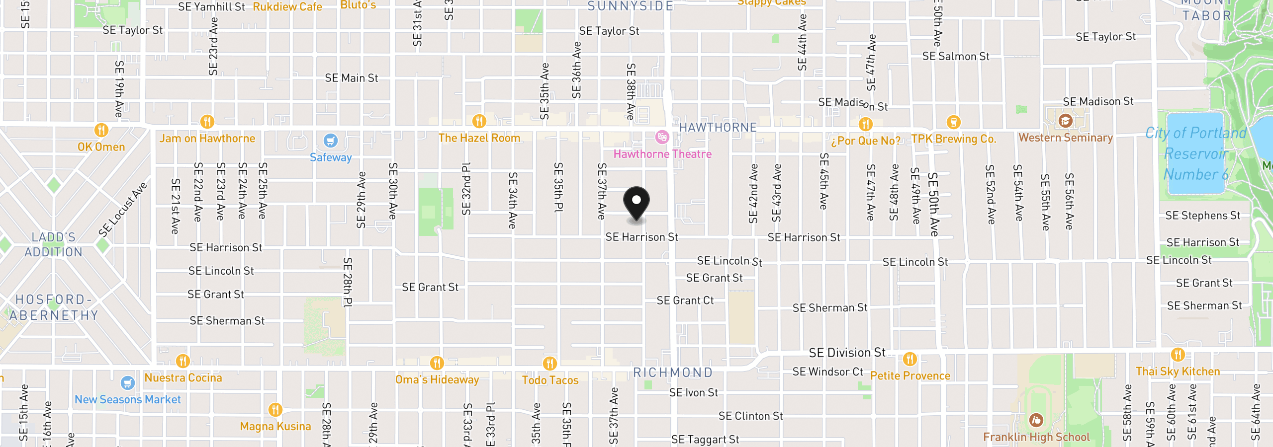 Map showing the location of 1915 SE 38th Ave, Portland, OR 97214