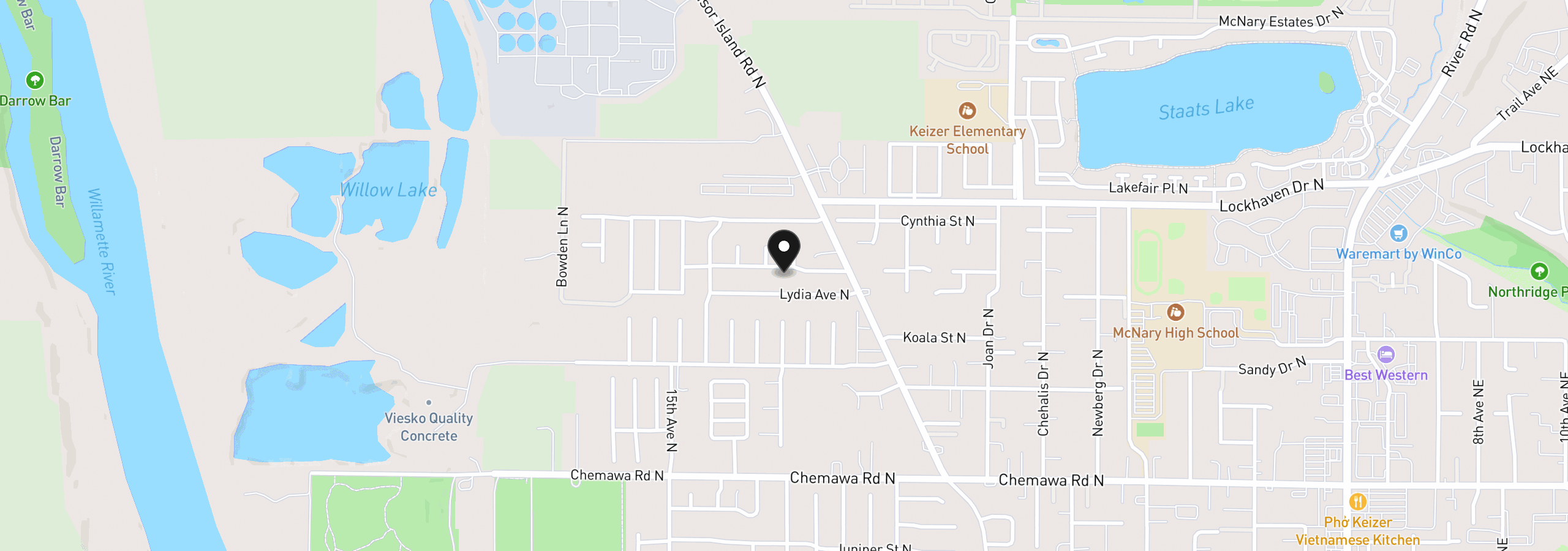 Map showing the location of 1324 Golden Ln N, Keizer, OR 97303