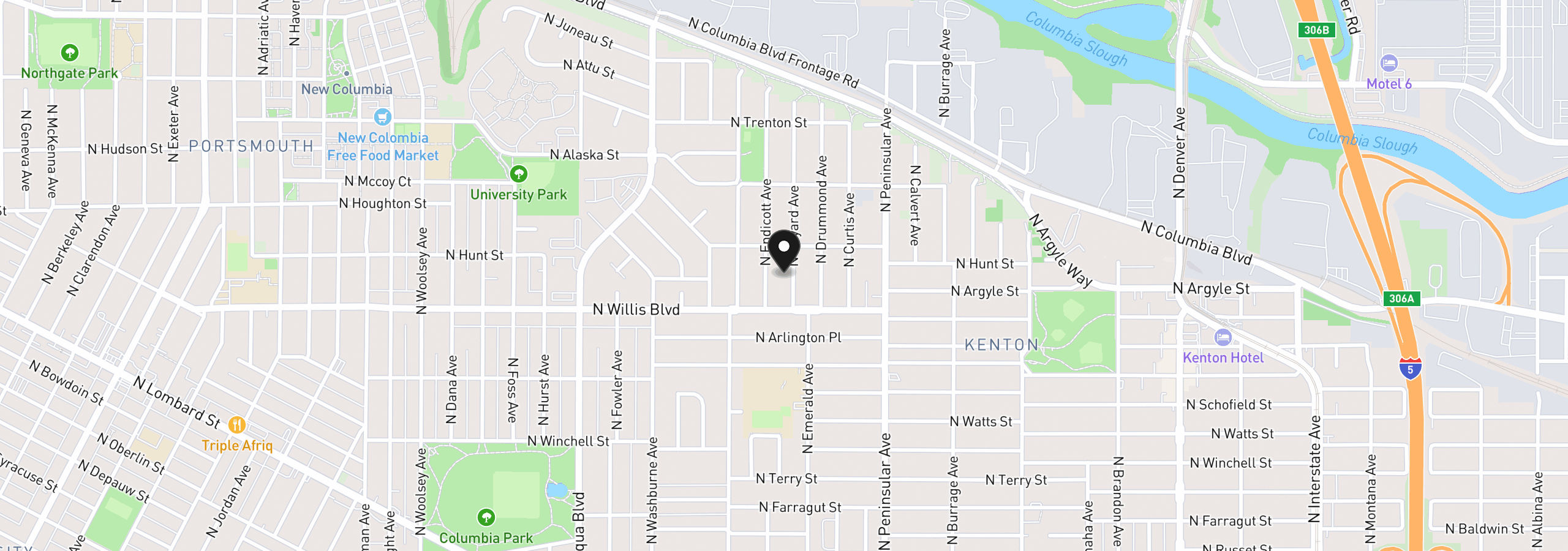 Map showing the location of 8519 N Bayard Ave, Portland, OR 97217