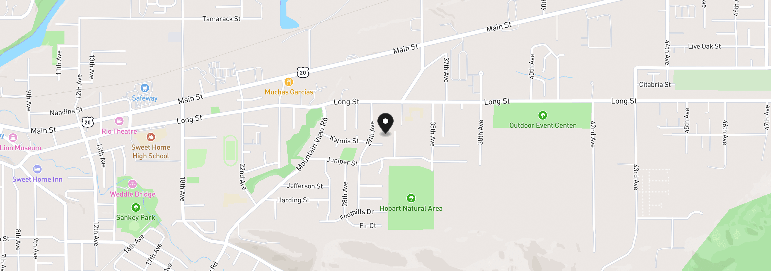 Map showing the location of 1131 29th Ave, Sweet Home, OR 97386