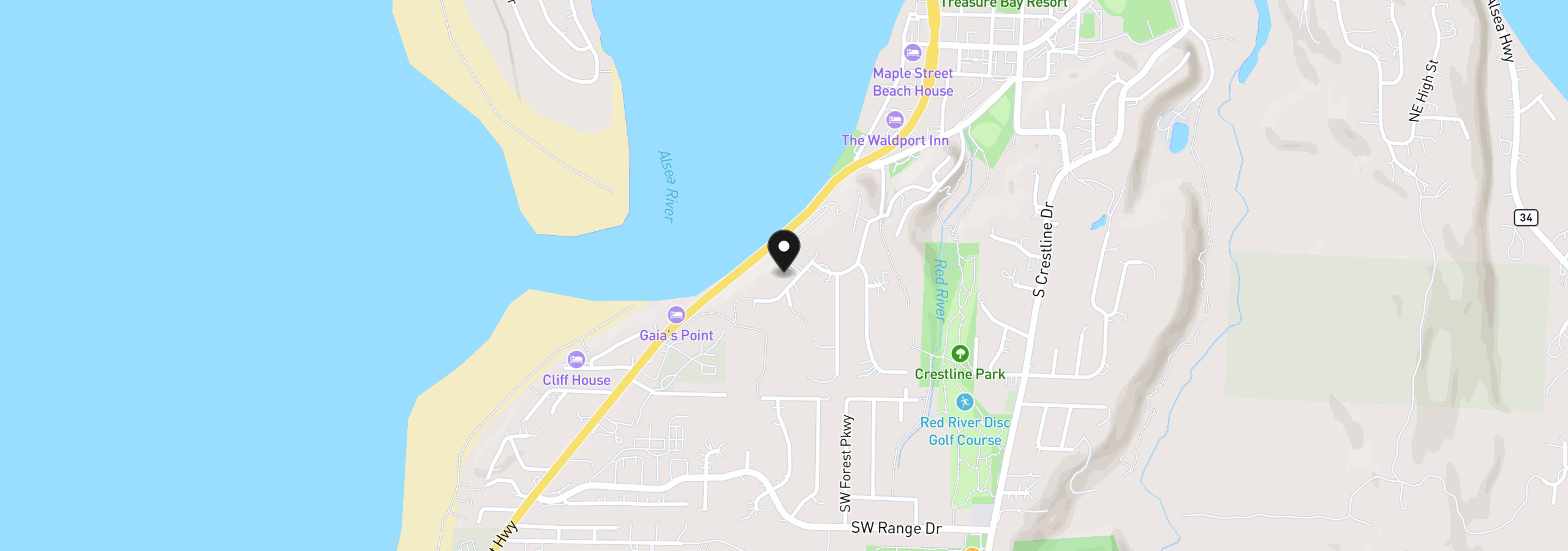 Map showing the location of 1080 SW Norwood Dr, Waldport, OR 97394