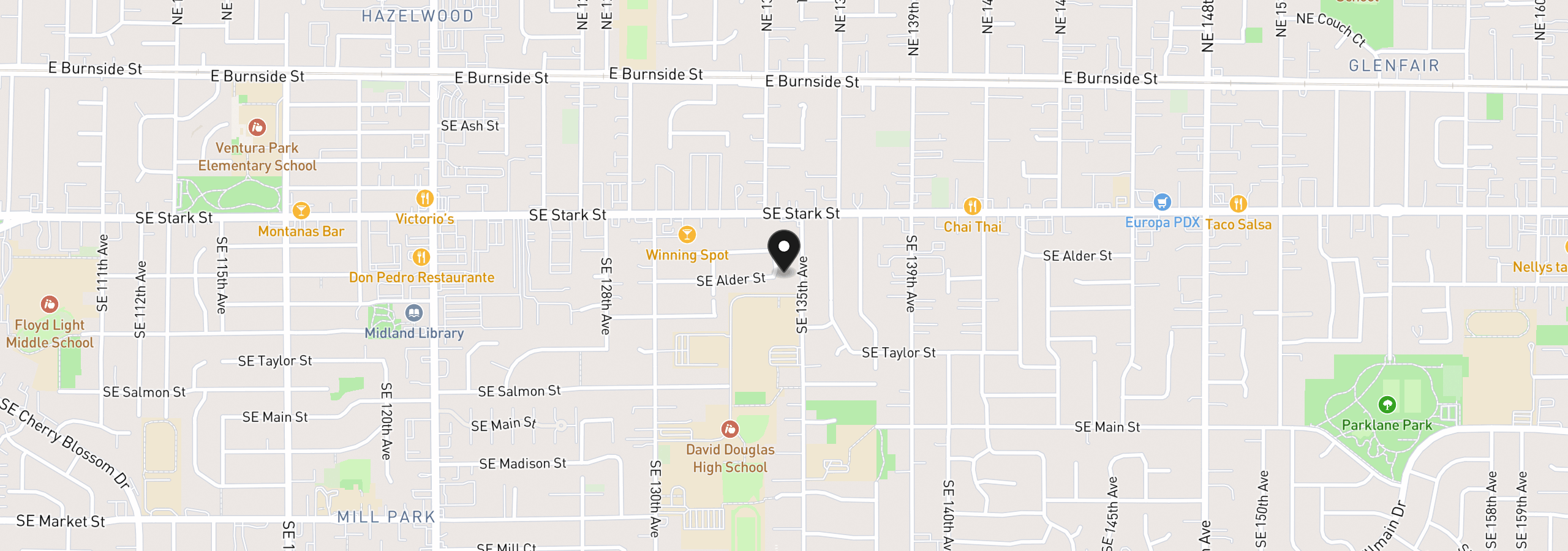 Map showing the location of 630 SE 134th Ave, Portland, OR 97233