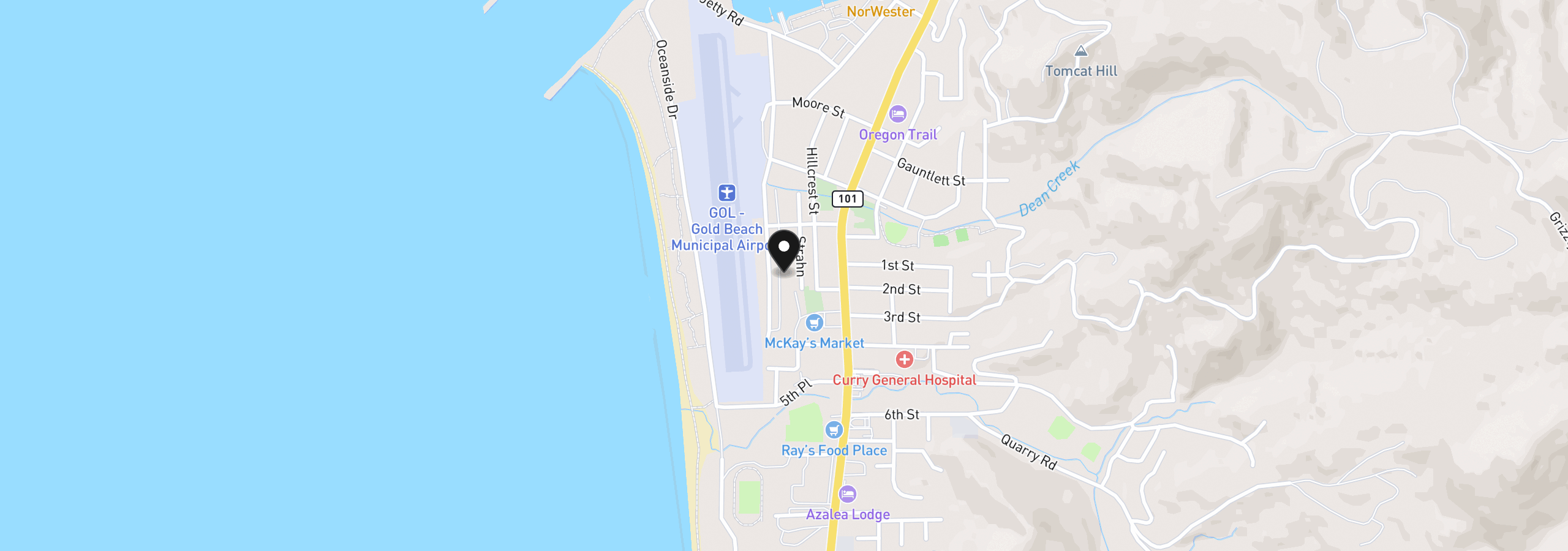 Map showing the location of 94120 Strahan St 50, Gold Beach, OR 97444