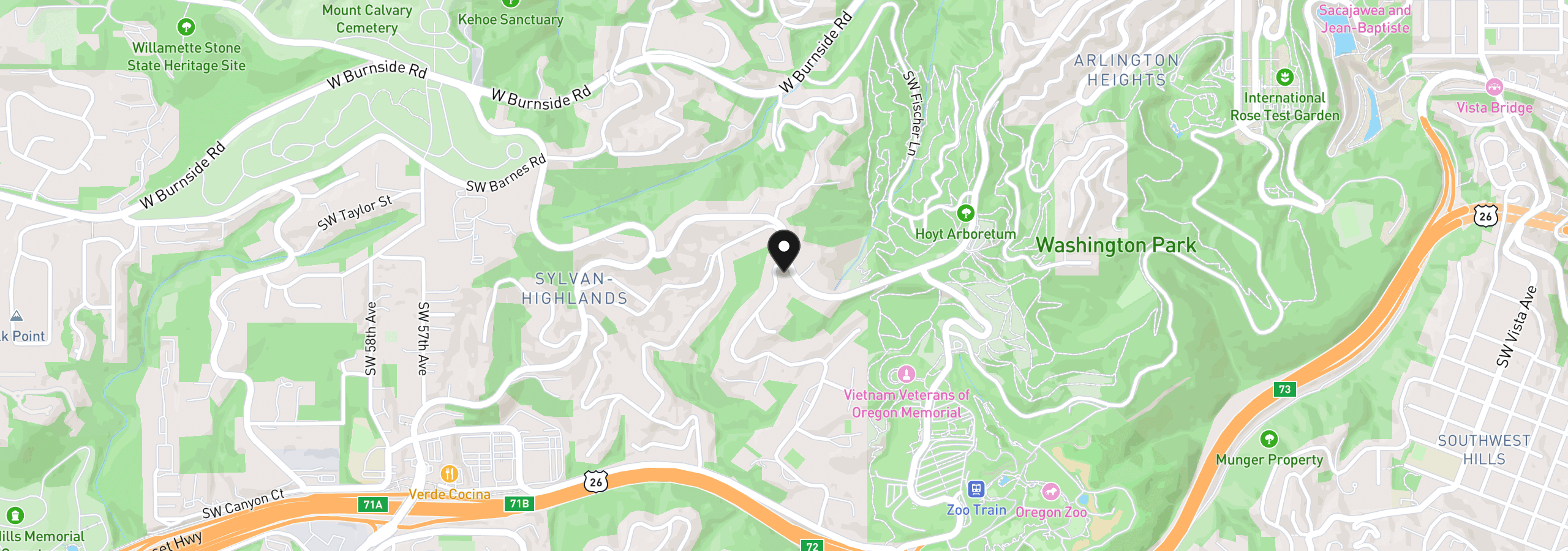 Map showing the location of 4422 SW Fairview Blvd, Portland, OR 97221