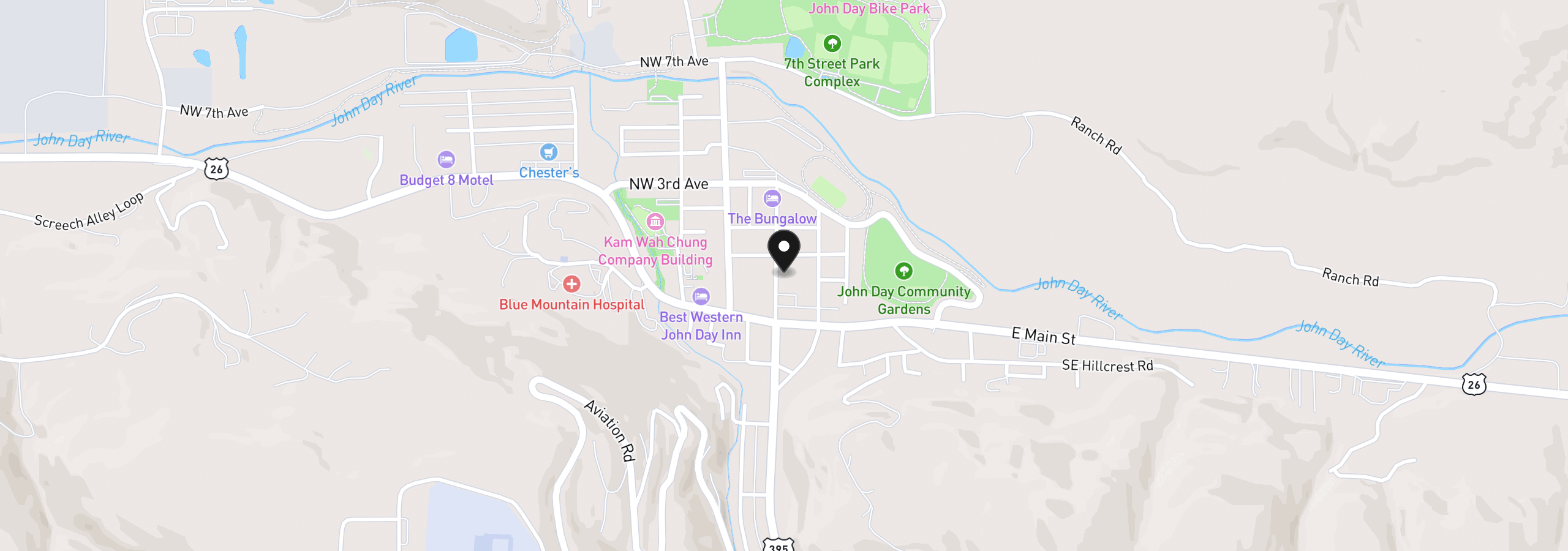 Map showing the location of 173 N Canyon Blvd, John Day, OR 97845