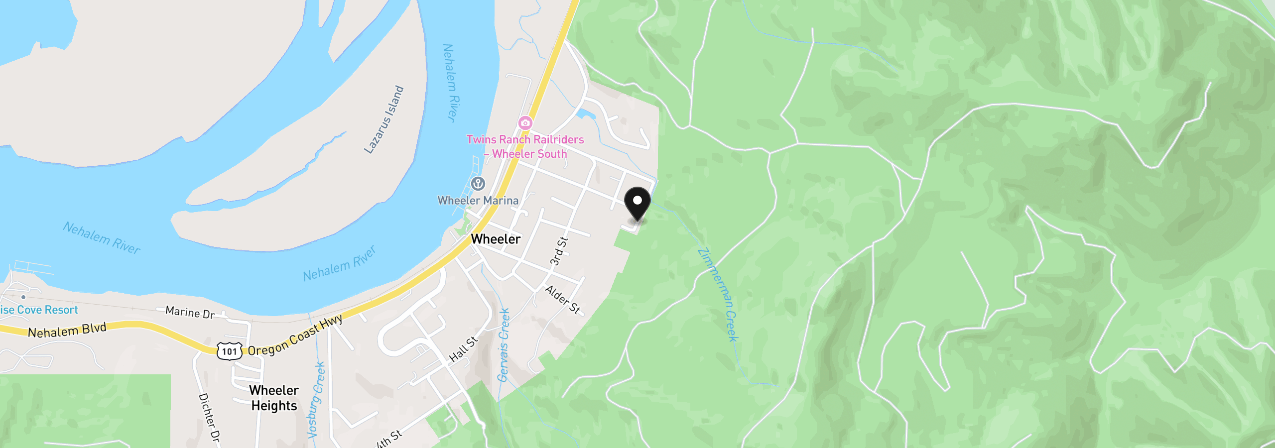 Map showing the location of 1 Cedar St, Wheeler, OR 97147
