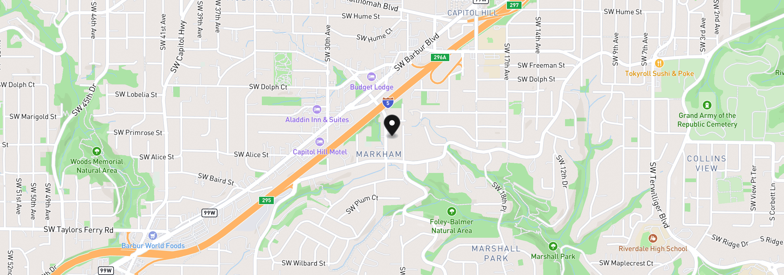Map showing the location of 9052 SW 26th Ave, Portland, OR 97219