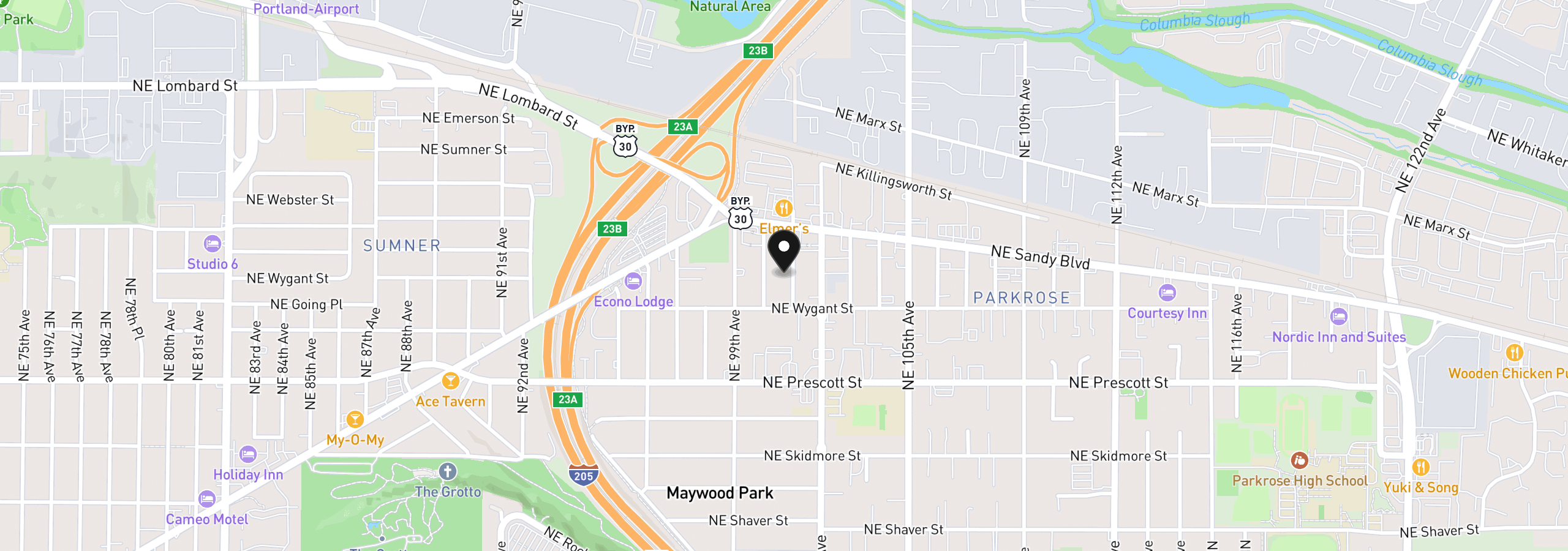 Map showing the location of 4803 NE 101st Ave, Portland, OR 97220