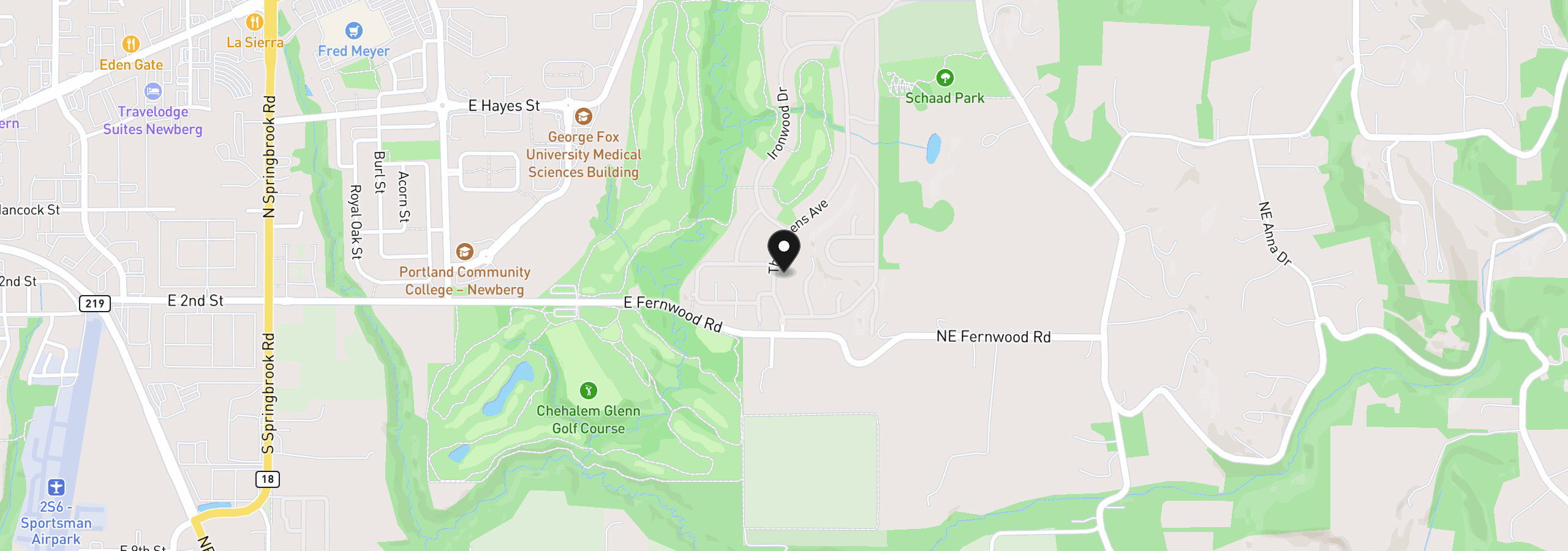 Map showing the location of 180 The Greens Ave, Newberg, OR 97132