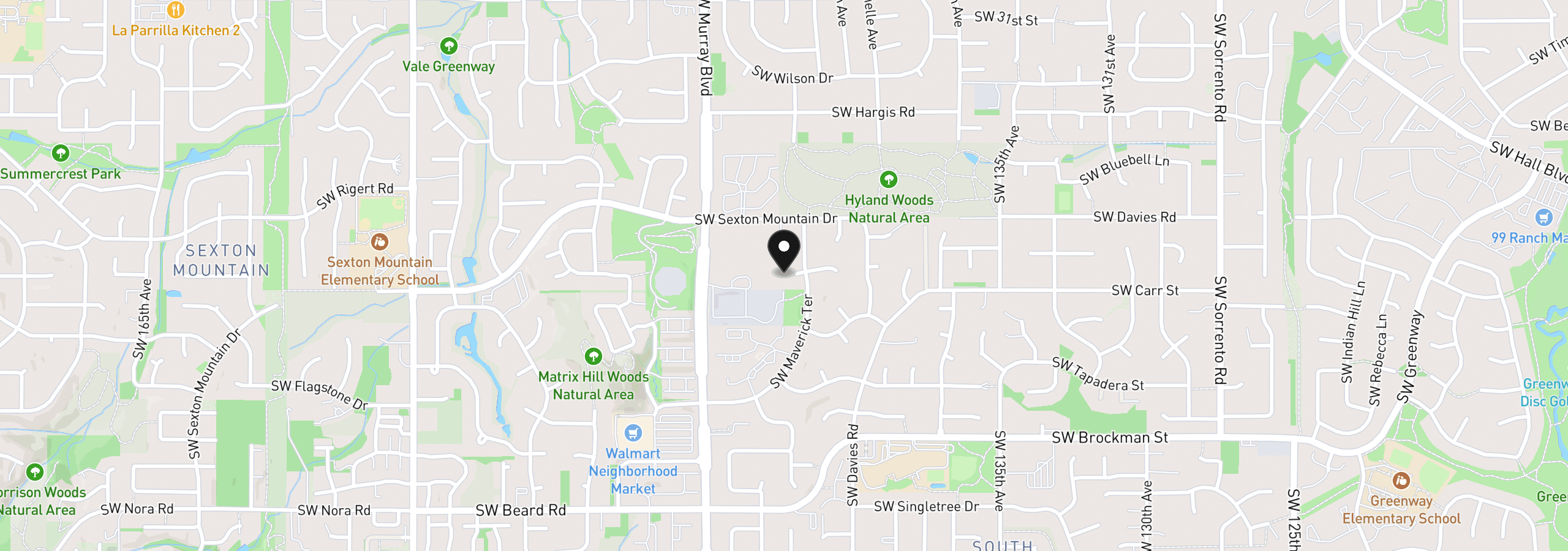 Map showing the location of 8445 SW Maverick Pl, Beaverton, OR 97008