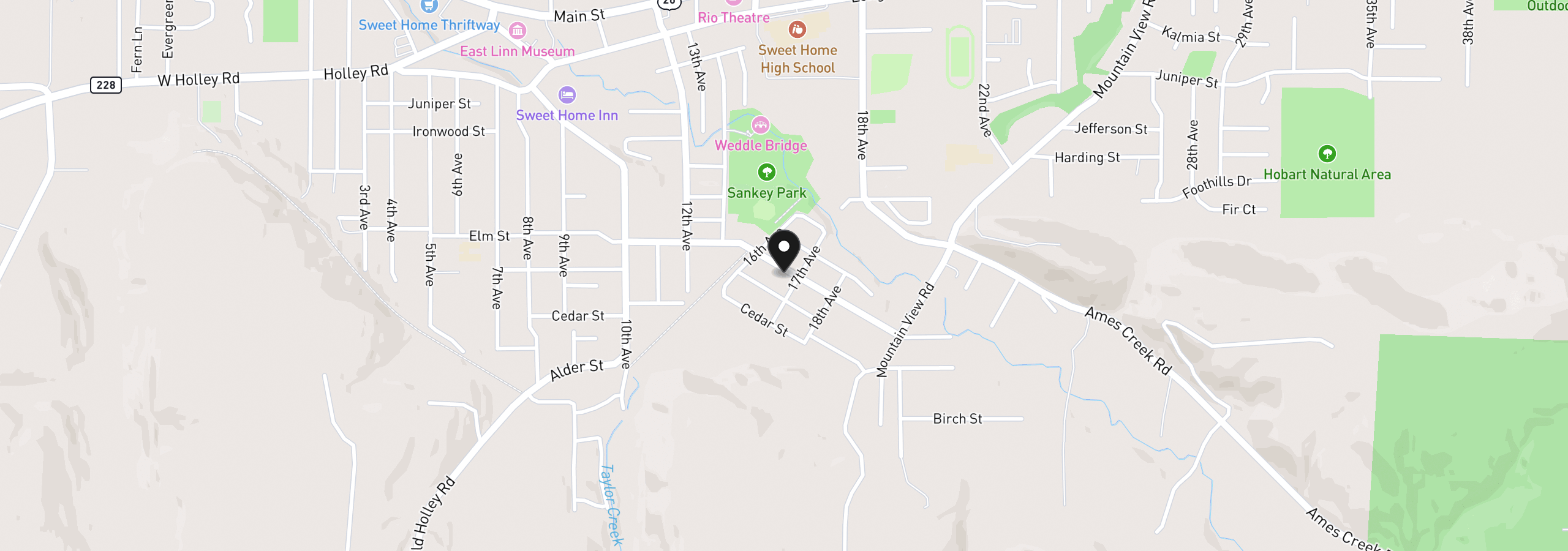 Map showing the location of 1649 Elm St, Sweet Home, OR 97386