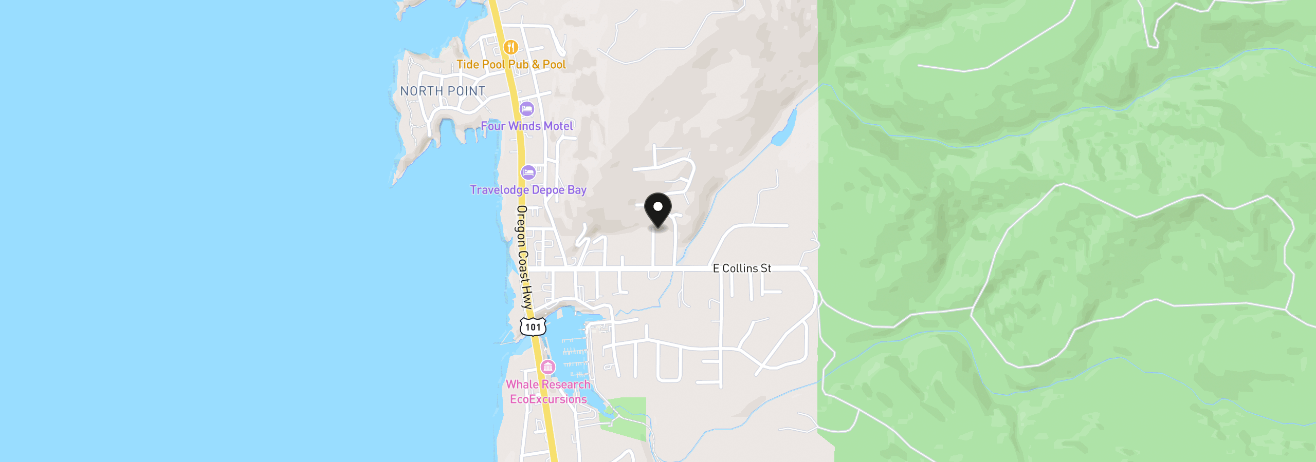 Map showing the location of 80 NE Keene Ave, Depoe Bay, OR 97341