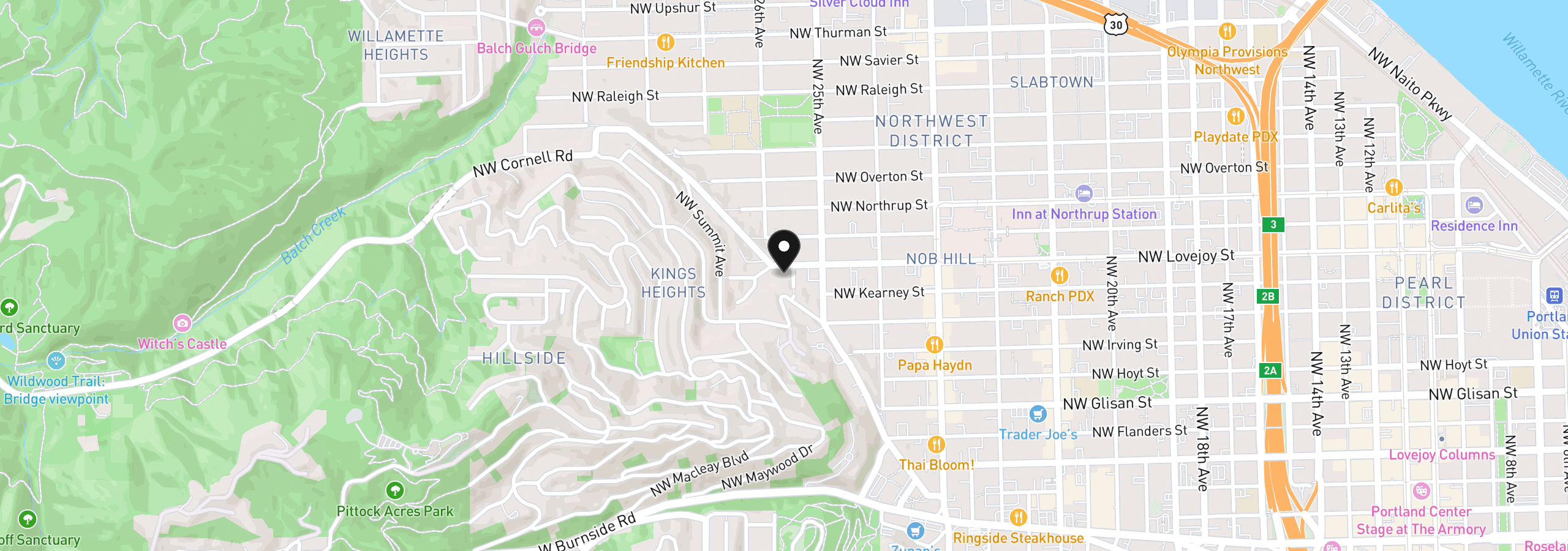 Map showing the location of 2566 NW Lovejoy St 6, Portland, OR 97210
