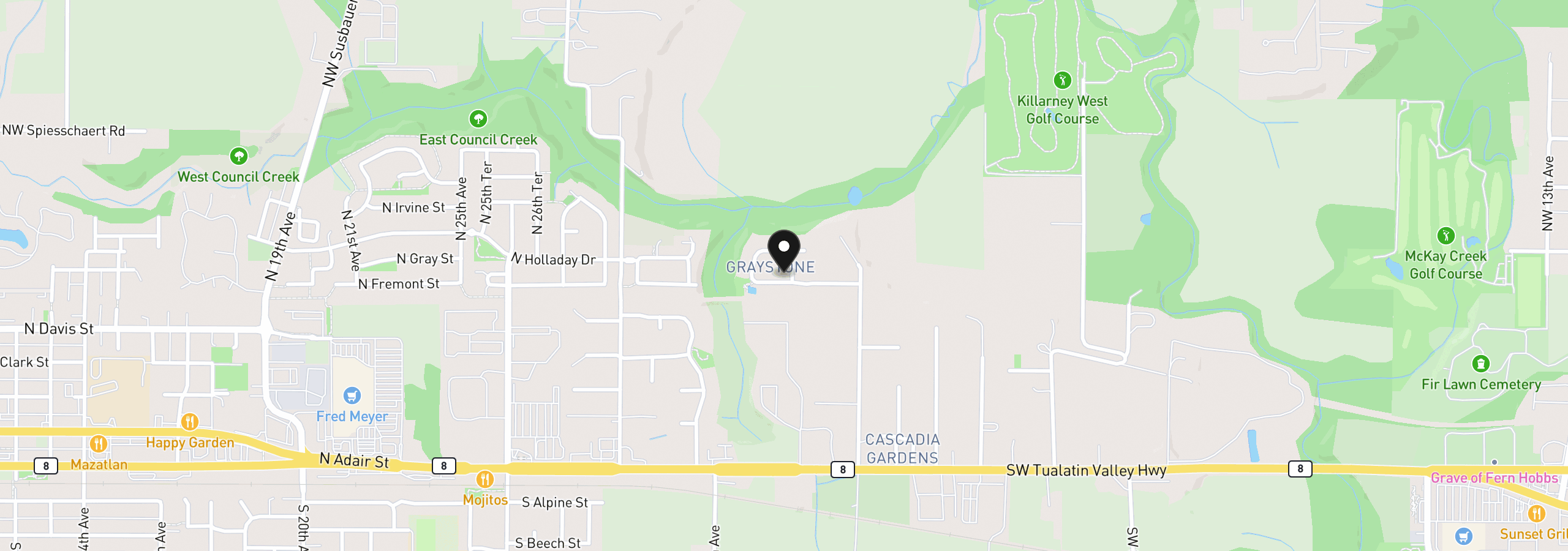 Map showing the location of 703 N 34th Ter, Hillsboro, OR 97124
