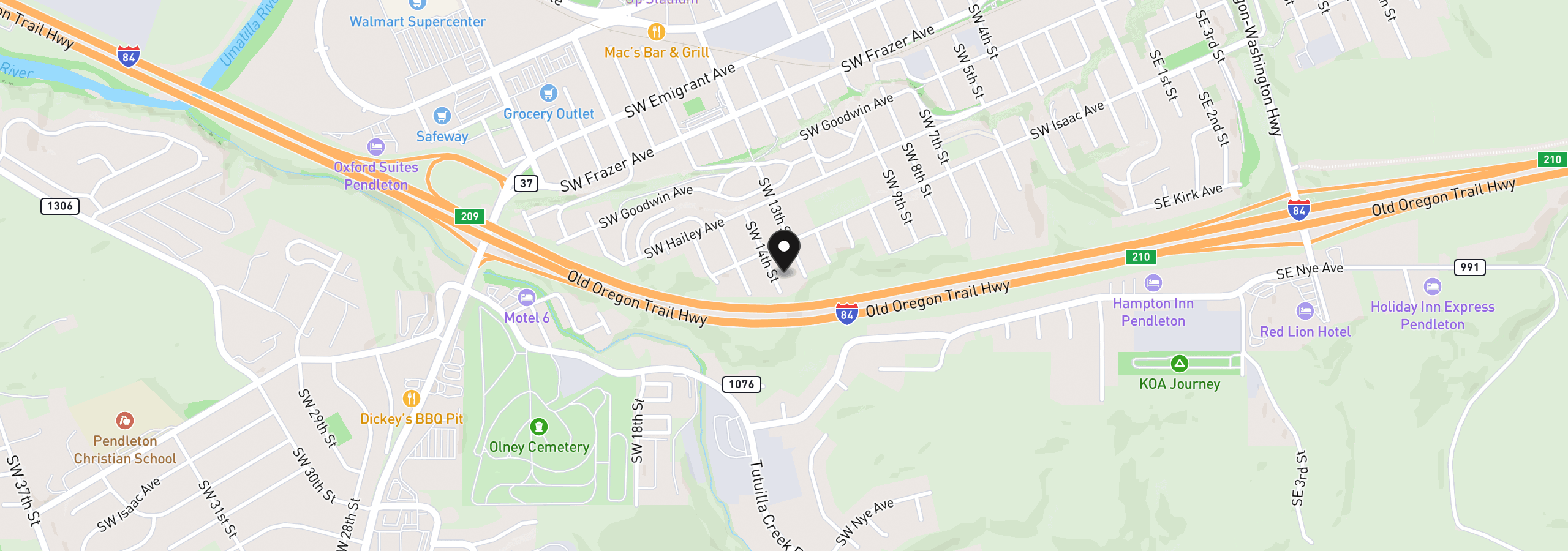 Map showing the location of 820 SW 14th St, Pendleton, OR 97801