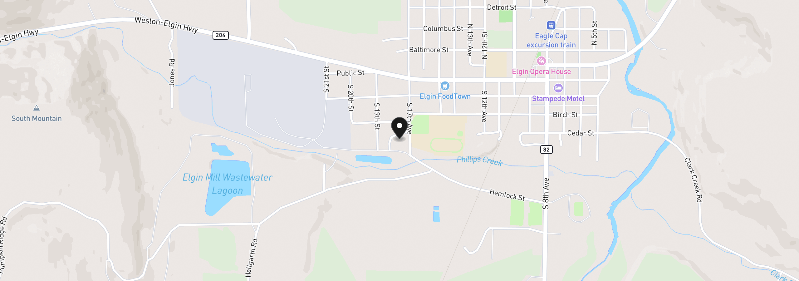 Map showing the location of 1800 Cedar St, Elgin, OR 97827