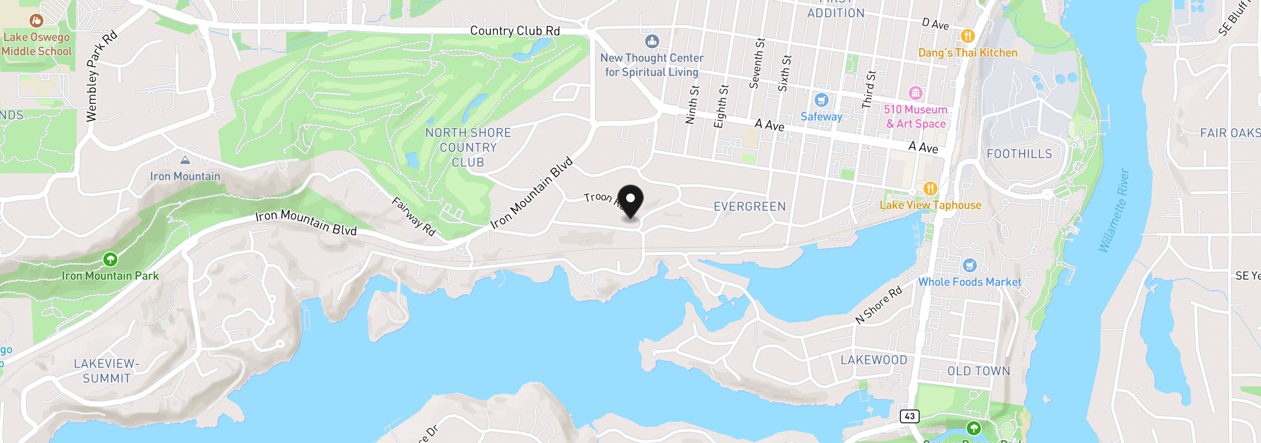 Map showing the location of 1026 Troon Rd, Lake Oswego, OR 97034