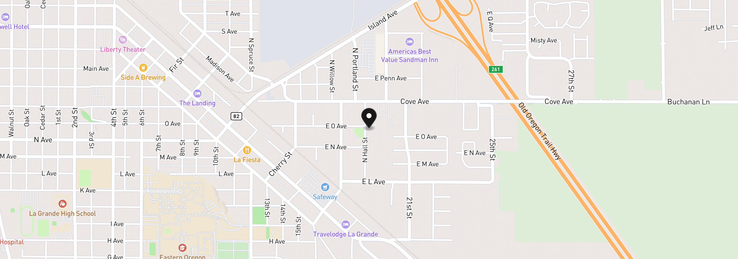 Map showing the location of 1311 N Hall St, La Grande, OR 97850