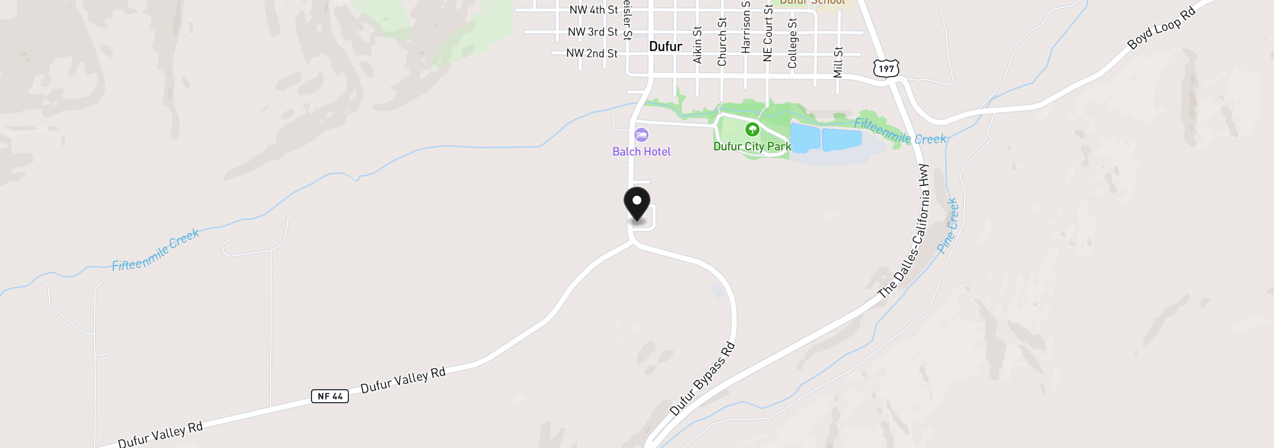 Map showing the location of 226 SE Heimrich St, Dufur, OR 97021