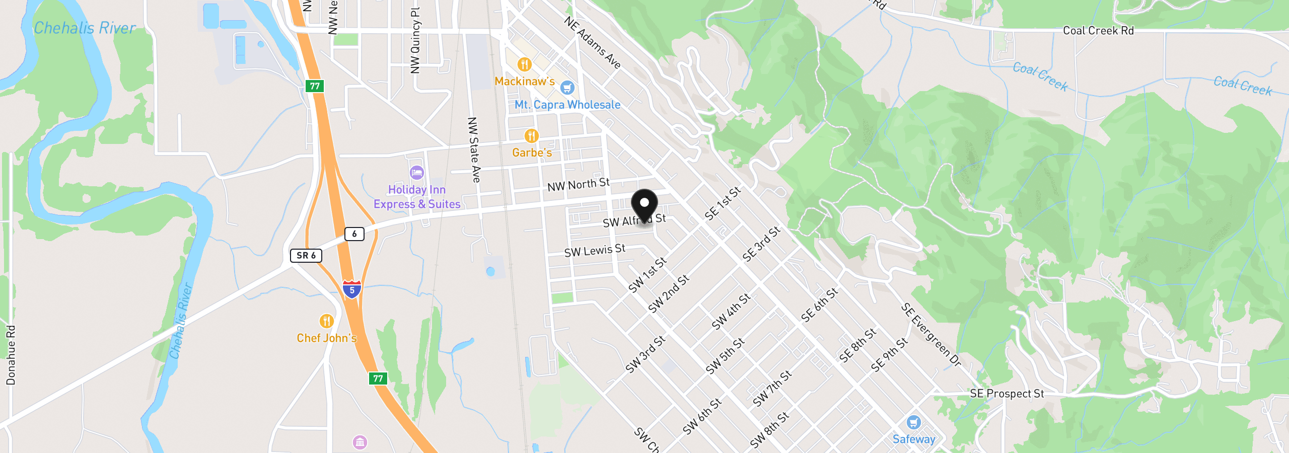 Map showing the location of 151 SW Alfred St, Chehalis, Wa 98532