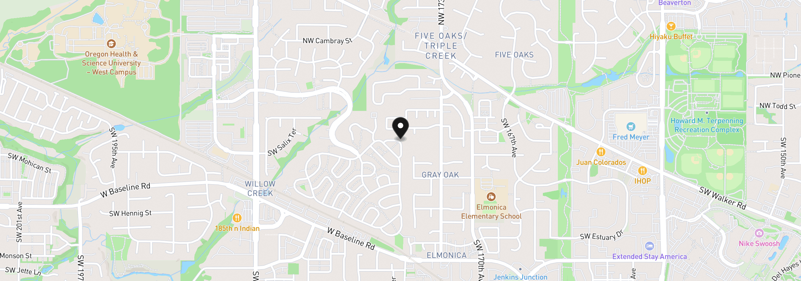 Map showing the location of 17561 SW Hancock Way, Beaverton, OR 97006