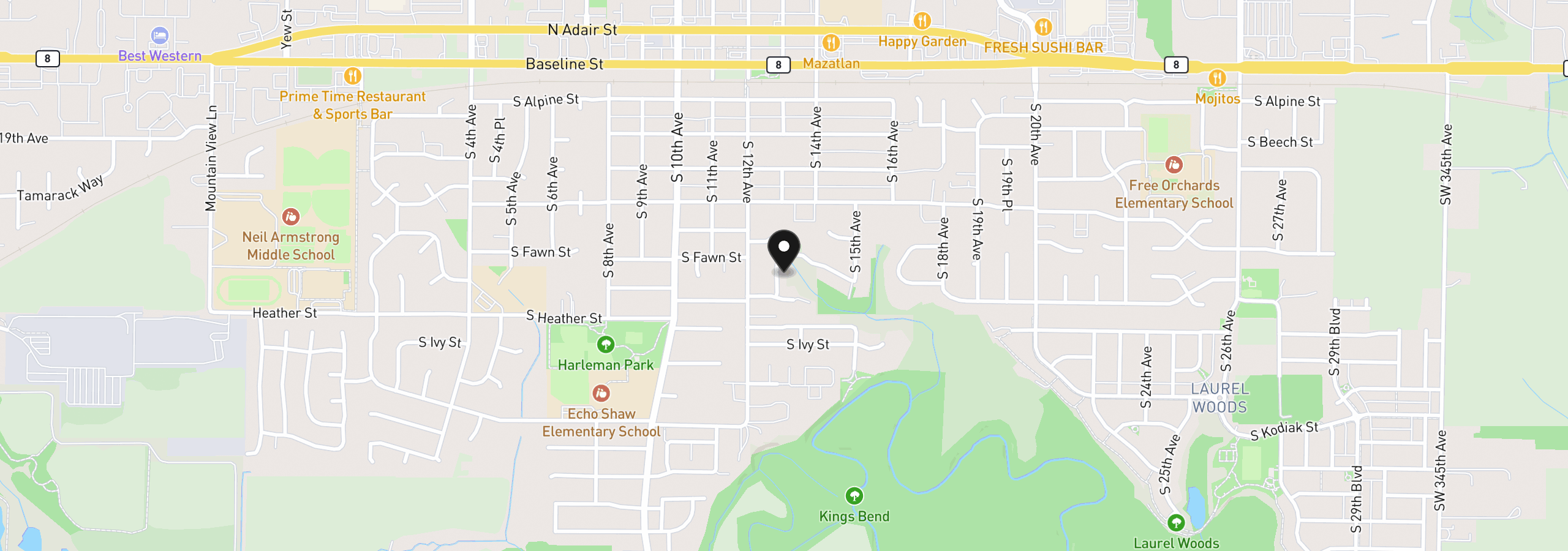 Map showing the location of 642 S 13th Ave, Cornelius, OR 97113