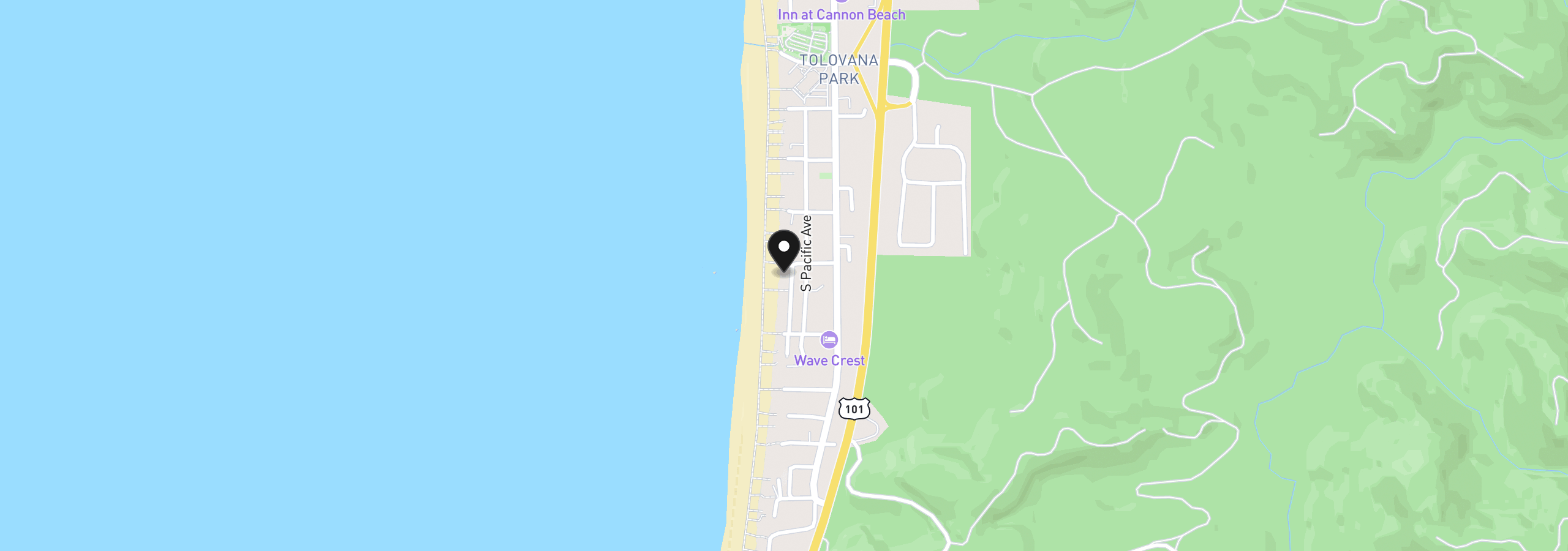 Map showing the location of Ocean Ave, Cannon Beach, OR 97110