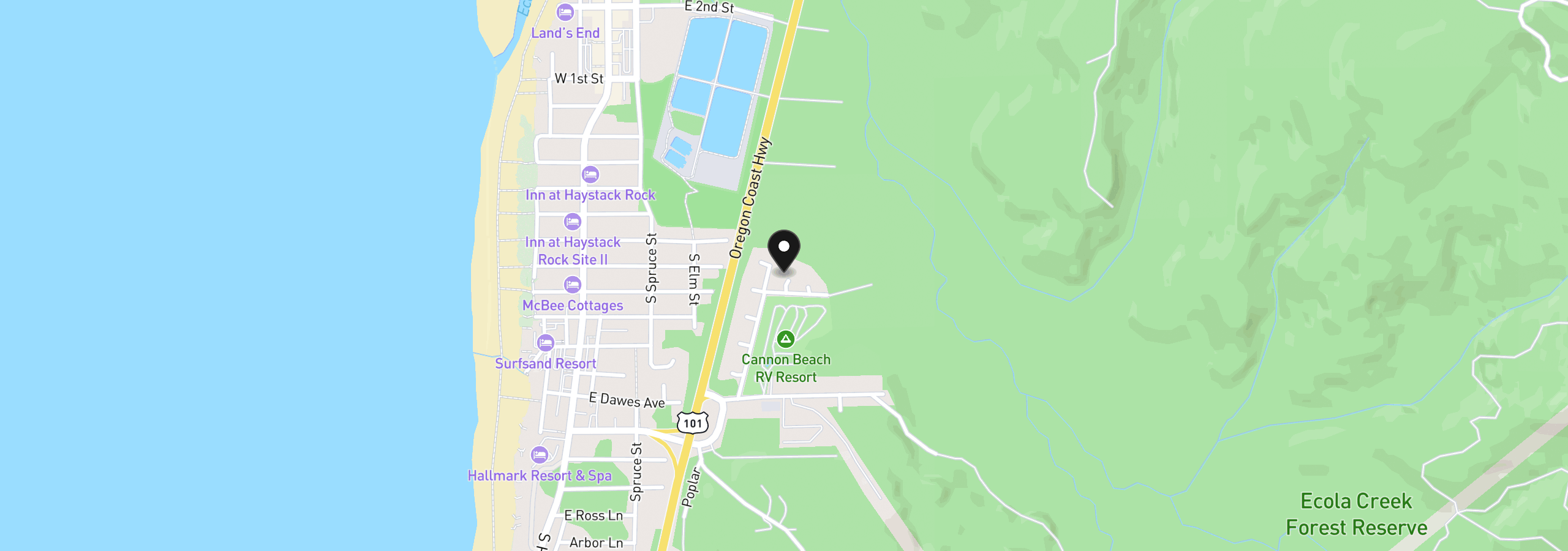 Map showing the location of 547 Vine Maple Ct, Cannon Beach, OR 97110