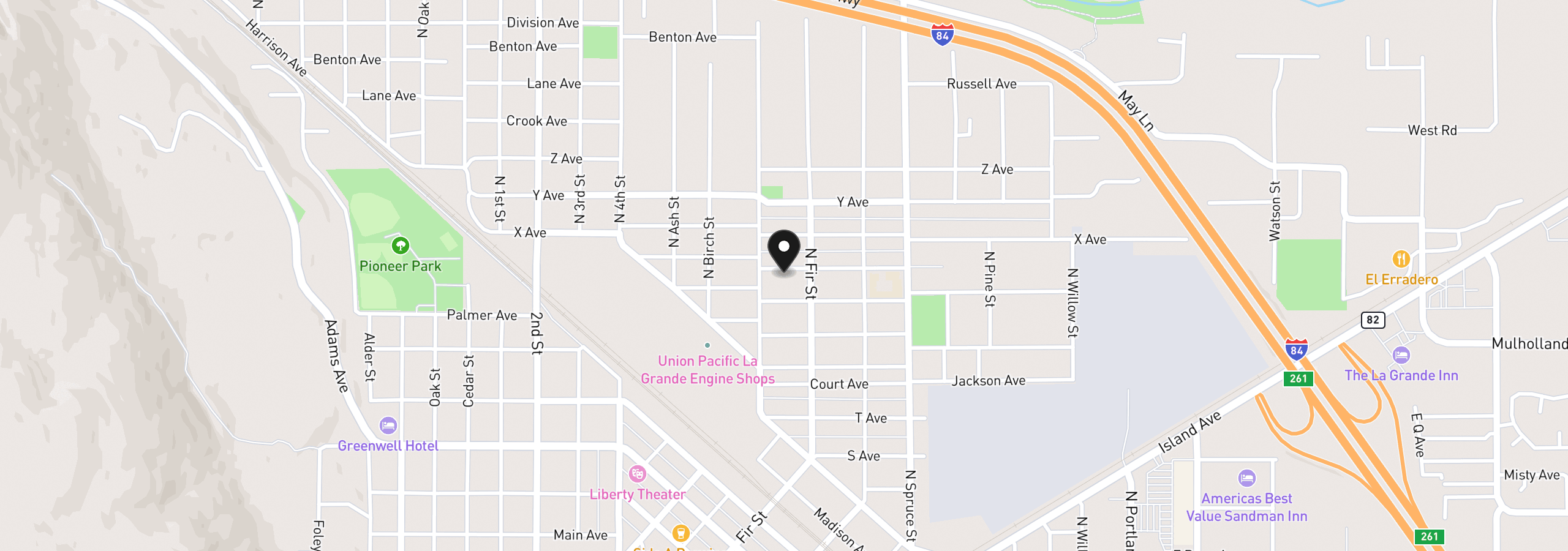 Map showing the location of 1312 W Ave, La Grande, OR 97850